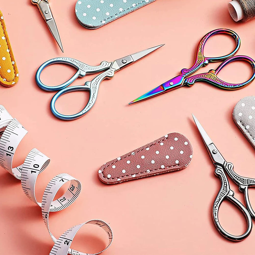 Sewing Embroidery Scissors with 1PC Artificial Leather Cover 3.6 Inch Stainless Steel Embroidery Scissors for Sewing Handicraft