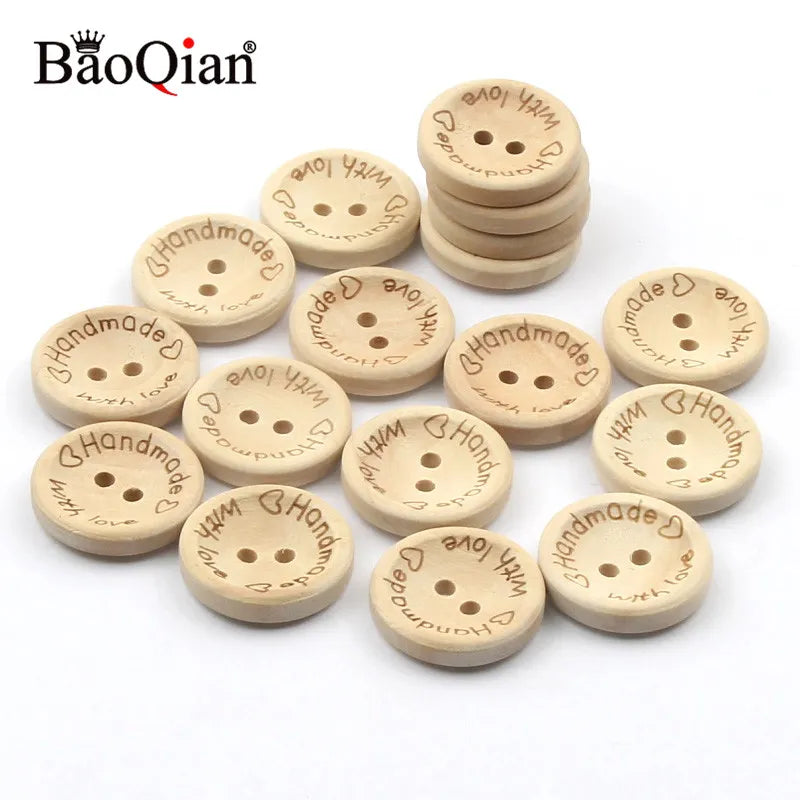 50Pcs 2Hole Natural Wooden Buttons handmade with love wood Button For Scrapbooking Craft DIY Baby Clothing Sewing Accessories