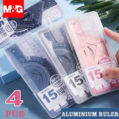 4Pcs/Set M&G Aluminum Ruler Set Metal/Plastic/Soft