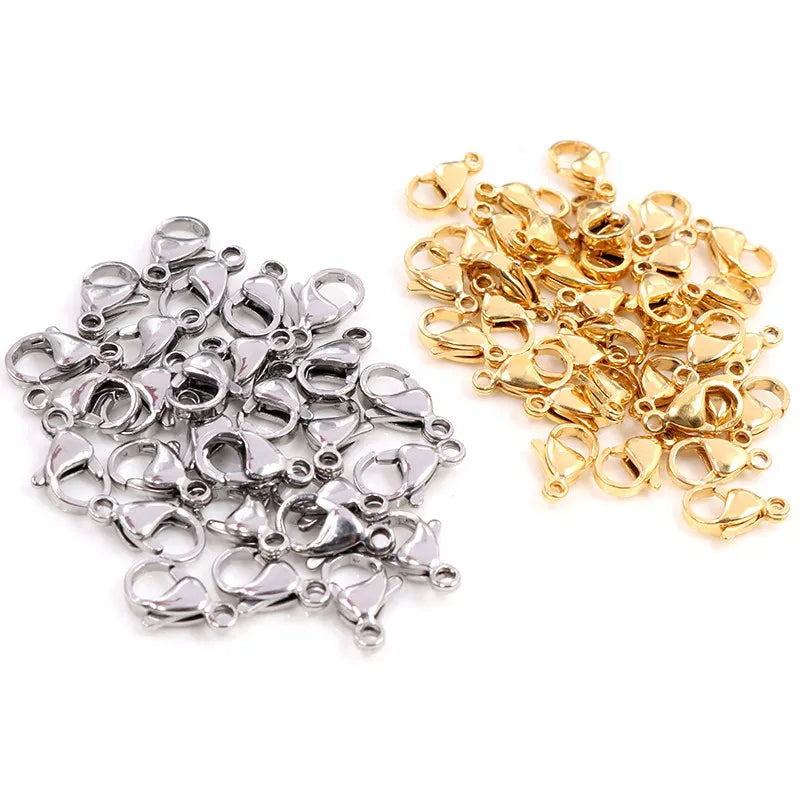 30pcs/lot 12*7mm 10*5mm Stainless Steel Gold Plated Lobster Clasp Hooks for Necklace&Bracelet Chain DIY Fashion Jewelry Findings