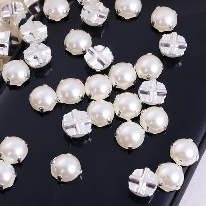 RESEN 5/6/7/8/10mm White Sewing Pearl Beads Sew On Rhinestones with Silver/Gold Claw Flatback Half Round Pearl for Craft Garment