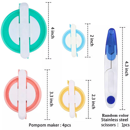 Pom-pom Maker 4 Sizes Pompom Maker Fluff Ball Weaver Needle DIY Craft Knitting Wool Tool Kit with Thread Cutter Scissors