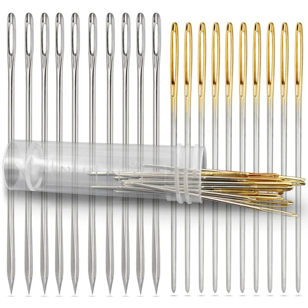 Leather Crafts Sewing Needle,Round Head Blunt Pint,Pointed Prism Sharp Tool for Embroidery Stitching Gold Tail Big Eye Needles