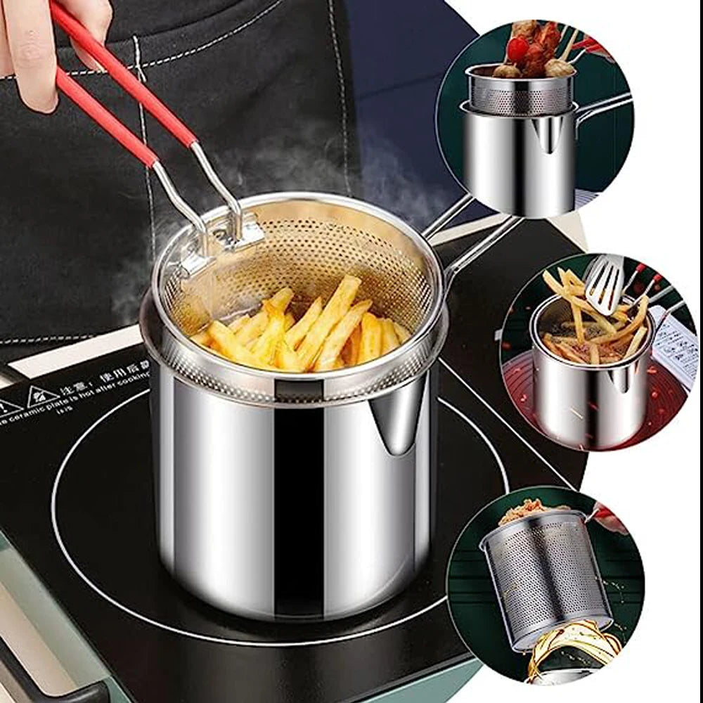 Kitchen Deep Frying Pot 304 Stainless Steel Kitchen Fryer With Strainer Tempura Fryer Pan Chicken Fried Chicken Cooking Tools