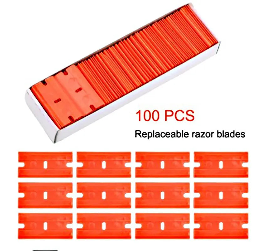 100 Pieces Two Cutting Plastic Razor Blade Label Clean Razor Glue Remover Window Glass Clean Scraper Car Wrap Sticker Squeegee