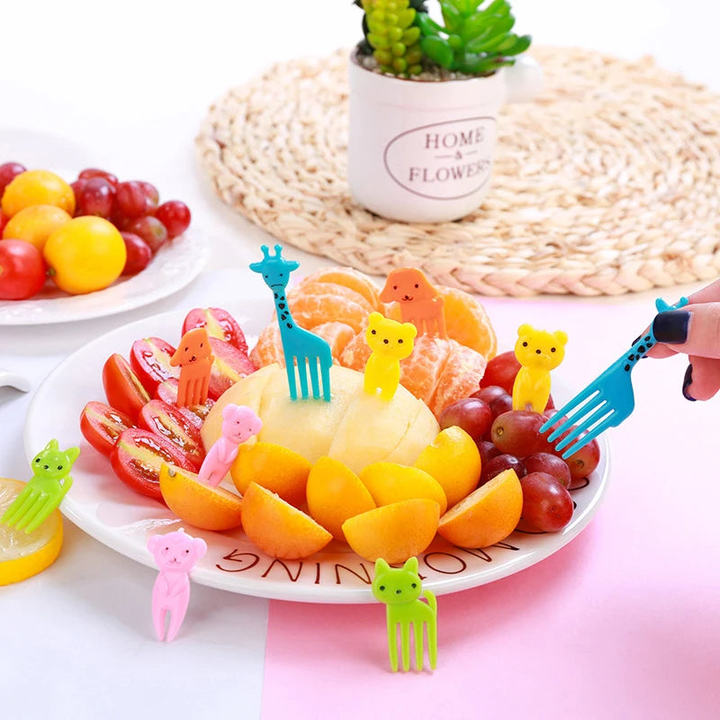 1set Animal Fruit Fork Food Grade Plastic Mini Cartoon Kids Cake Fruit Toothpick Bento Lunch Bento Accessories Party Decoration