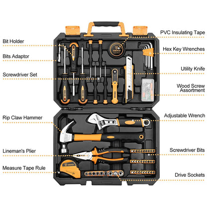 DEKO 100Pcs/113Pcs EDC General Household Repair Hand Tool Set with Tool box Socket Wrench Screwdriver Knife for Woodworking