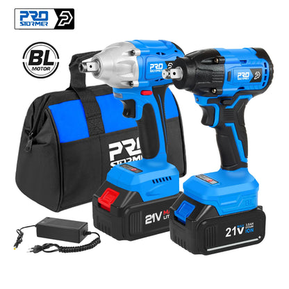 Impact Wrench 21V Electric Cordless Torque Wrench Brushless Socket Li-ion Battery Household Repair Power Tool PROSTORMER