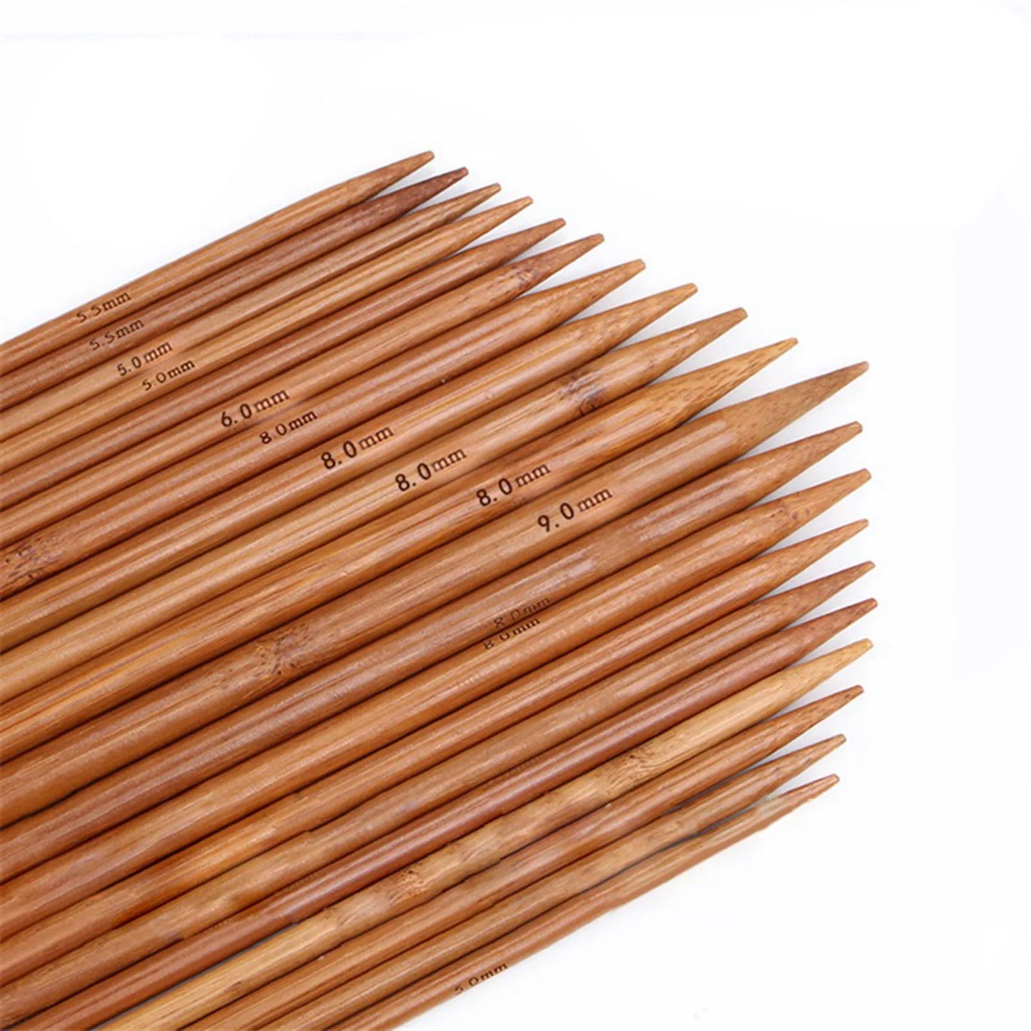 5PCs 2.0mm-10.0mm Brown Bamboo Double Pointed Knitting Needles Straight Stick for Sweater Scarves Knitting Tools 25-35cm long