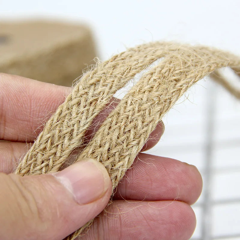 5M Hemp Cords Braided Flat Burlap Ribbon 10mm 15mm 20mm Nature Jute Rope Twine Webbing DIY Wedding Decoration Ribbons Crafts