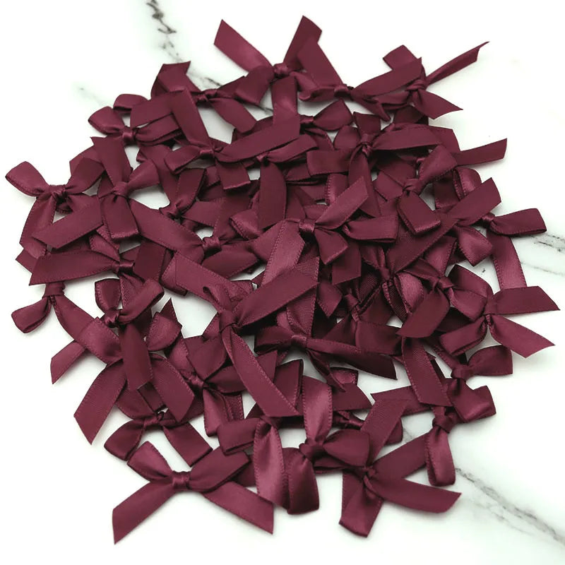 (50 Pcs) 4cm*4cm Fresh Pink Ribbon Bows Small Size Polyester Satin Ribbon Bow Flower Handwork DIY Craft Decoration