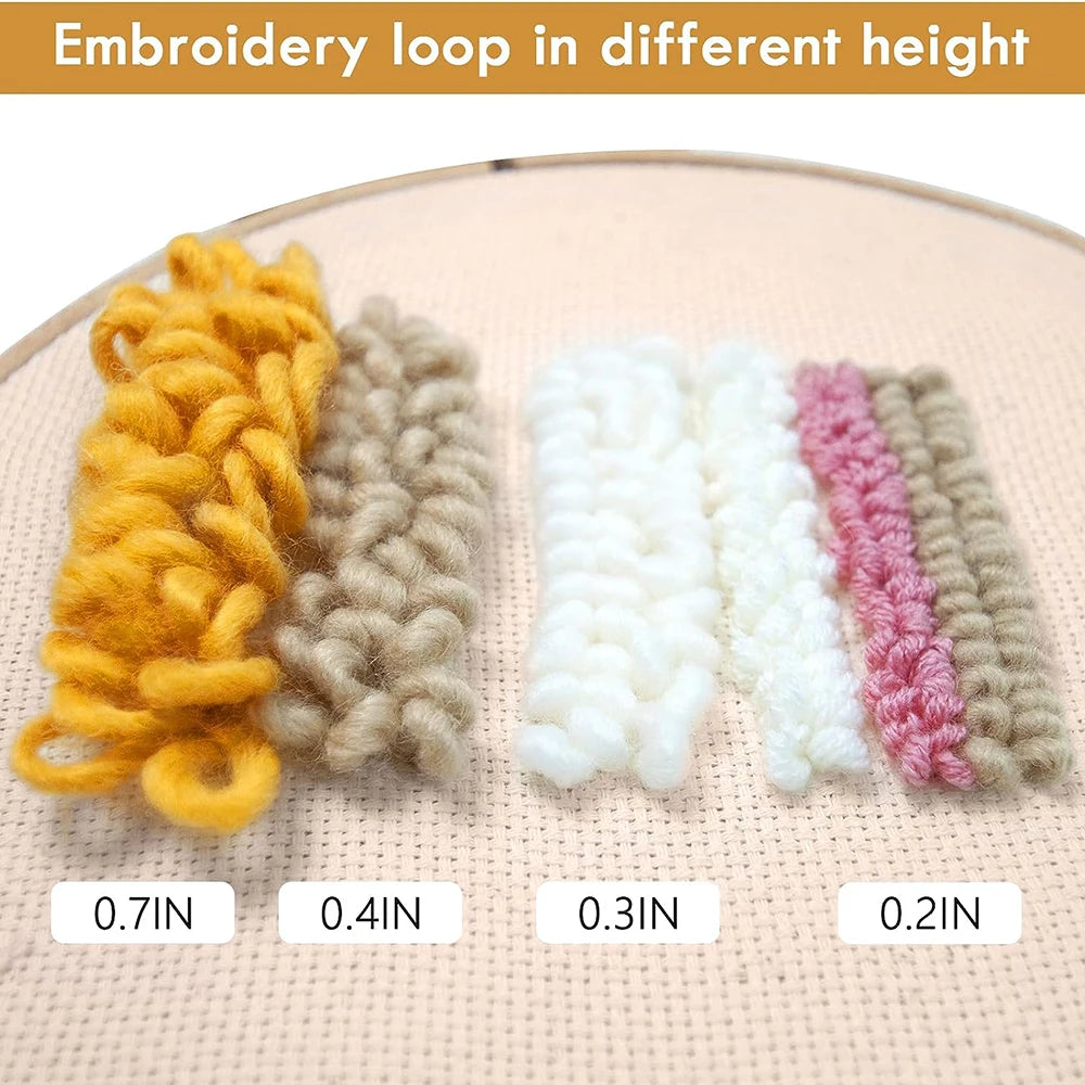 Punch Needle Starter Kit with Embroidery Hoop Adjustable Needle Punch & Tufting Cloth for Beginner Embroidery Floss Cross Stitch