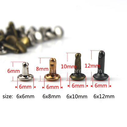 100sets 6mm 8mm Metal Double Cap Rivets Studs Round Rivet for Leather Craft Bag Belt Garments Hat Shoes Pet Collar Decor