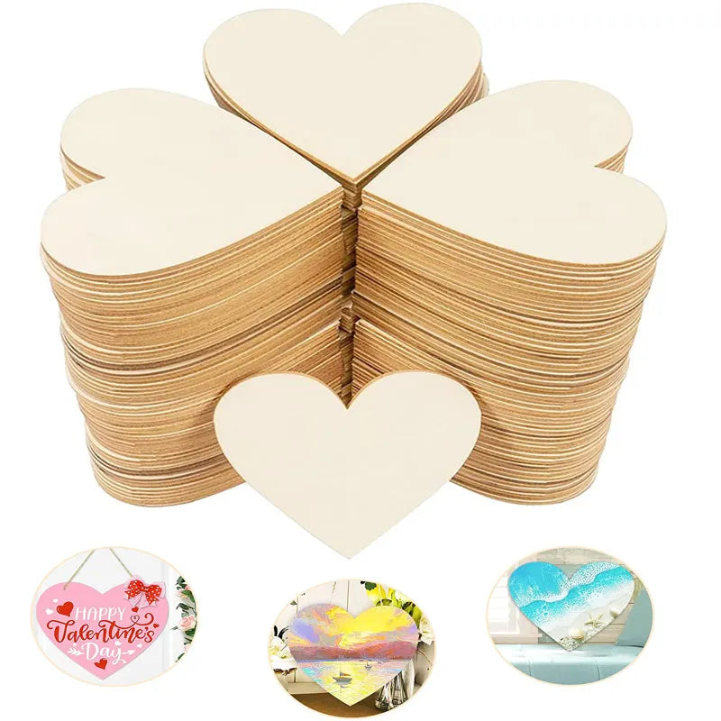 1Pack Unfinished Wood Slices Discs Wood Heart Love Blank Slices DIY Wooden Crafts For Christmas Painting Wedding Ornaments