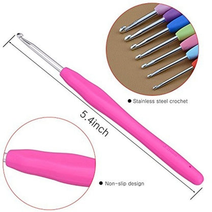 KRABALL Knit Crochet Hook Kit Knitting Needles Set With Bag,Steel Large Eye Blunt Needle,Markers,DIY Hand Sewing Accessories