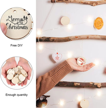 10-50Pcs Natural Wood Slices Unfinished Round Circles Wood Slices With Hole Discs Blank Craft Wedding Christmas Paintting Decor