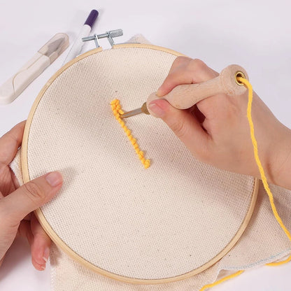 Punch Needle Starter Kit with Embroidery Hoop Adjustable Needle Punch & Tufting Cloth for Beginner Embroidery Floss Cross Stitch