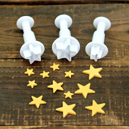 3Pcs Heart five-pointed star square pattern Plunger Fondant Biscuit Cookies Cutter Mold Sugarcraft Diy Mold Cake Decorating Tool