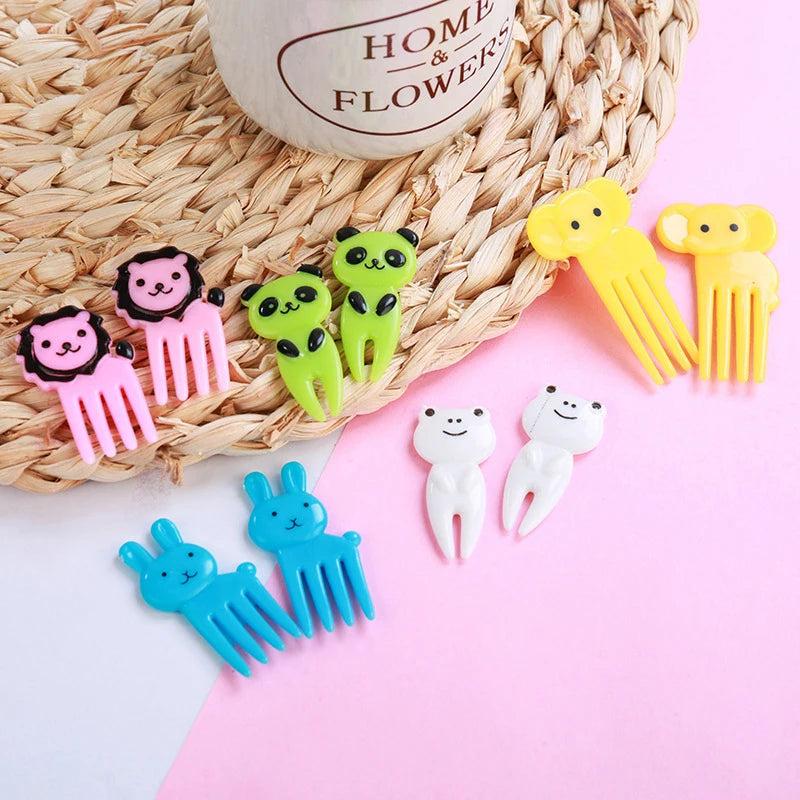 1set Animal Fruit Fork Food Grade Plastic Mini Cartoon Kids Cake Fruit Toothpick Bento Lunch Bento Accessories Party Decoration