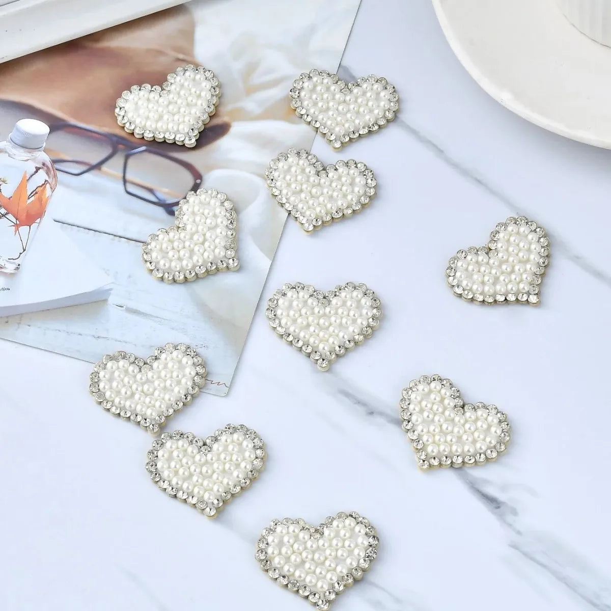 2pcs Sequin heart Love Letter Patches for Clothes DIY Iron on pearl white  Appliques Embroidery Applique Patch shoes bags