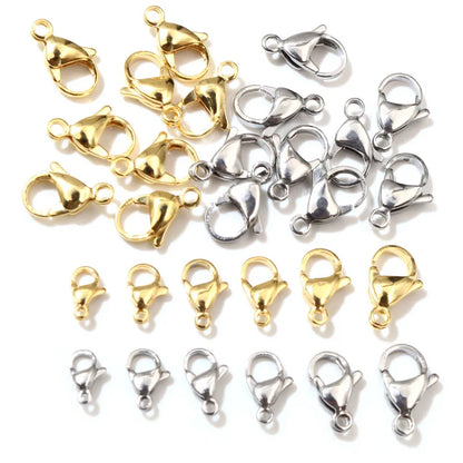 30pcs/lot 12*7mm 10*5mm Stainless Steel Gold Plated Lobster Clasp Hooks for Necklace&Bracelet Chain DIY Fashion Jewelry Findings