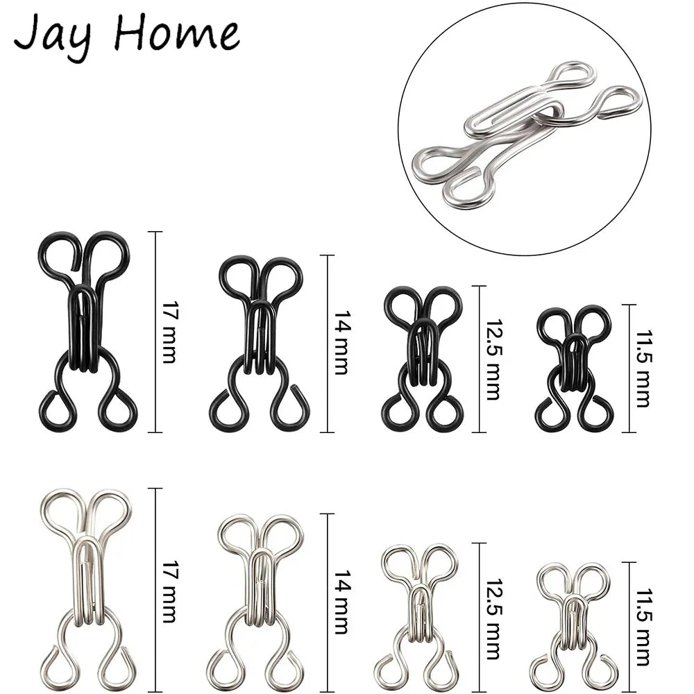 100 Sets Sewing Hook and Eye Latch 11.5-17mm Large Hooks and Eyes Closure for Bra Clothing Trousers Skirt Sewing DIY Craft