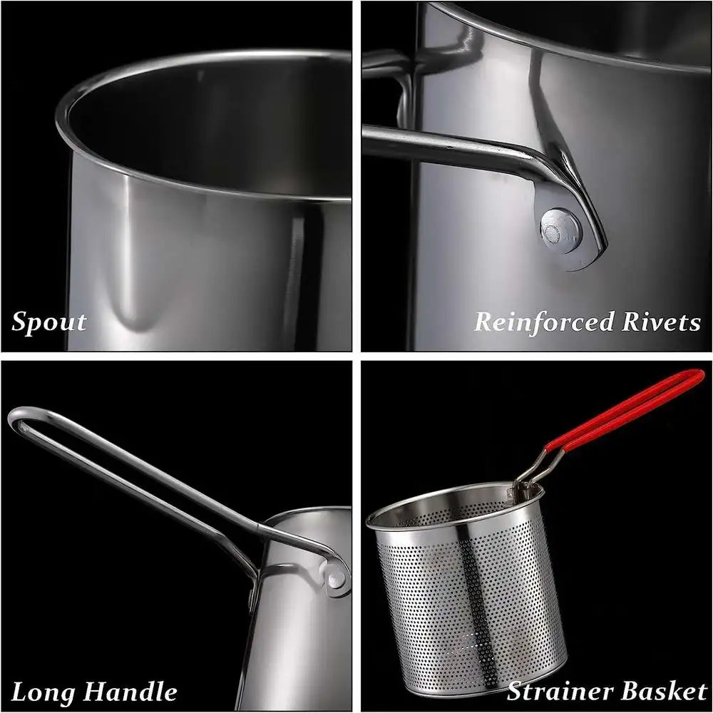 Kitchen Deep Frying Pot 304 Stainless Steel Kitchen Fryer With Strainer Tempura Fryer Pan Chicken Fried Chicken Cooking Tools