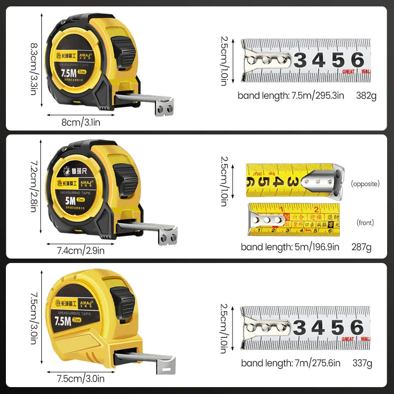 AIRAJ 5/7.5m Tape Measure with Double-Sided Scale, High-Precision Thickened and Drop Resistant Portable Manual Measuring Tool