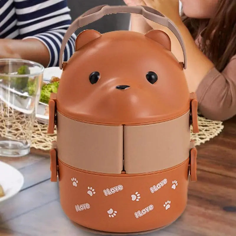 Lunch Box Portable Insulated Lunch Container Set Stackable Bento Cartoon Eyeglass Bear Shape Food Storage Container For Kids