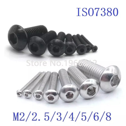 M4 5-50pcs ISO7380 304 A2 Round Stainless Steel or Black 10.9 grade Hex Socket Button Head  Allen Bolt Screw