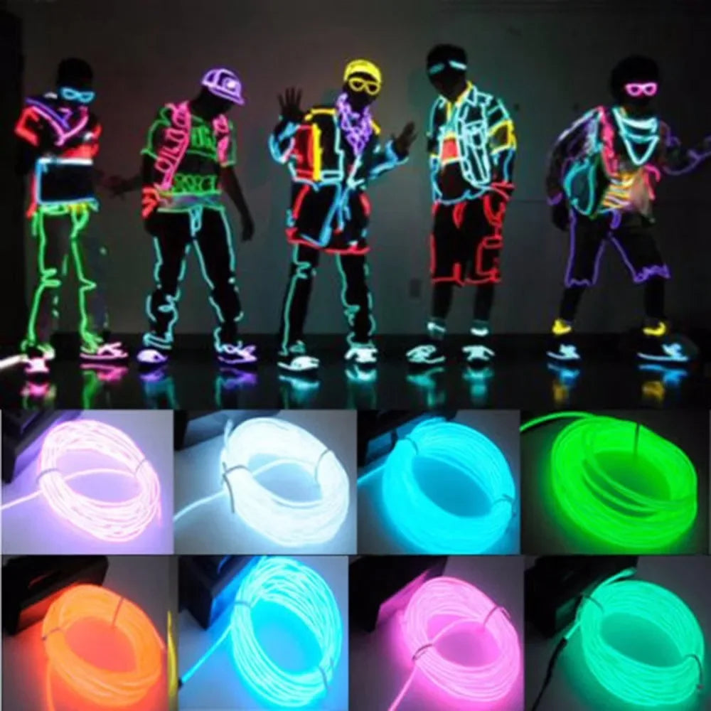 Glow EL Wire Cable LED Neon Christmas Dance Party DIY Costumes Clothing Luminous Car Light Decoration Clothes Ball Rave 1m/3m/5m