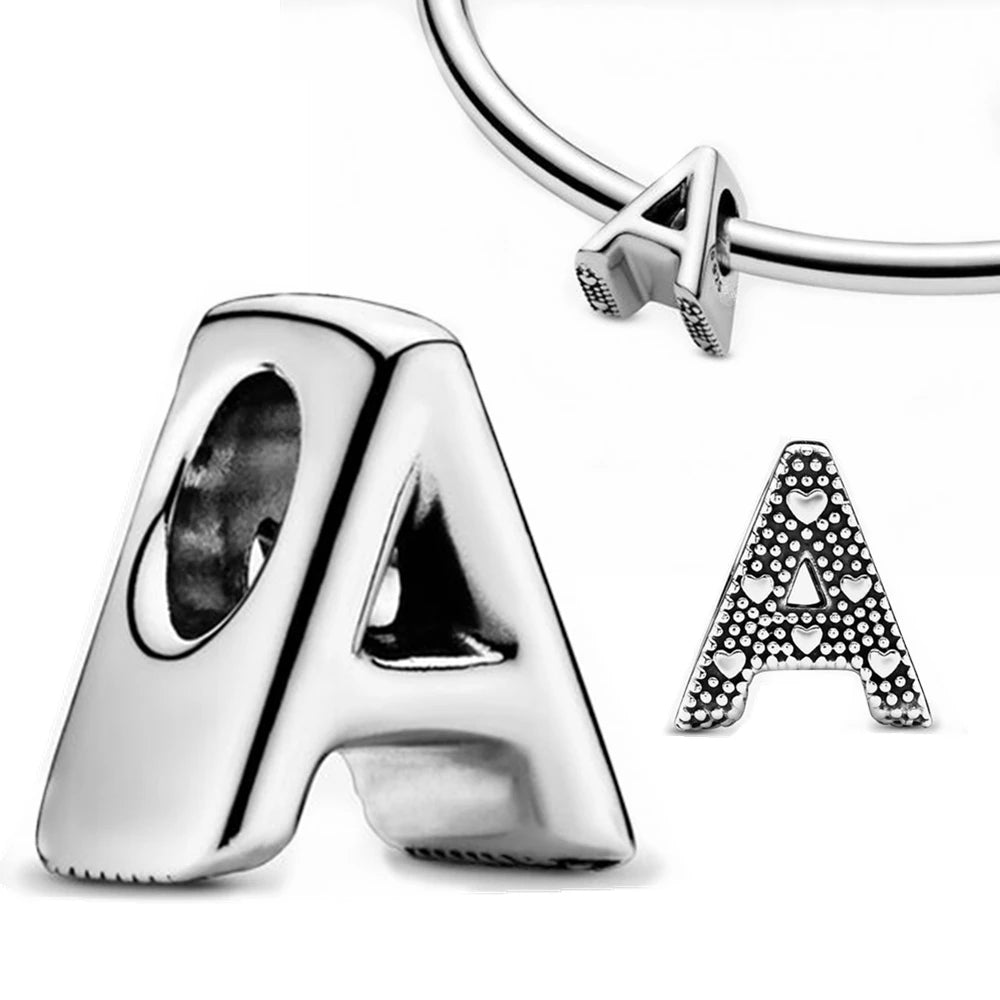 Silver Plated Letter Alphabet A-Z Charm Beads Fit Original Pandora Charms Bracelet Pendant Beads for Jewelry Making