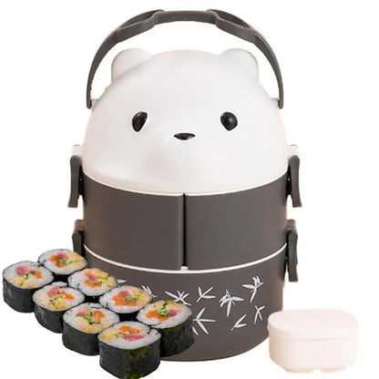 Lunch Box Portable Insulated Lunch Container Set Stackable Bento Cartoon Eyeglass Bear Shape Food Storage Container For Kids