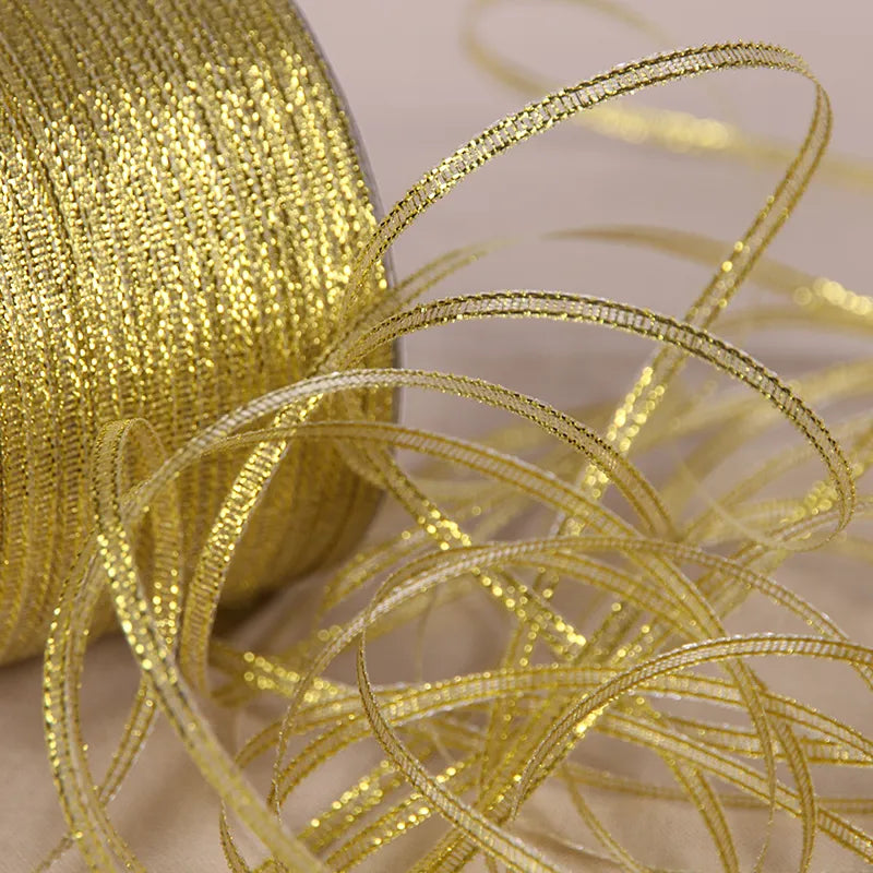 25Yards 6mm Silver Gold Glitter Silk Satin Ribbon Party Home Wedding Decoration Gift Wrapping Christmas Halloween DIY Material