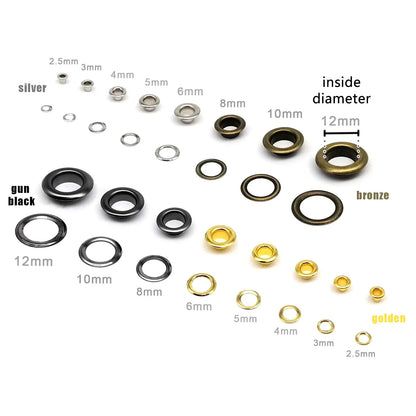 50sets 2.5mm to 12mm High Quality Eyelet With Washer Grommet Ring Air Hole Rivet For Leather Bag Shoes Belt Cap Clothes 4 Color