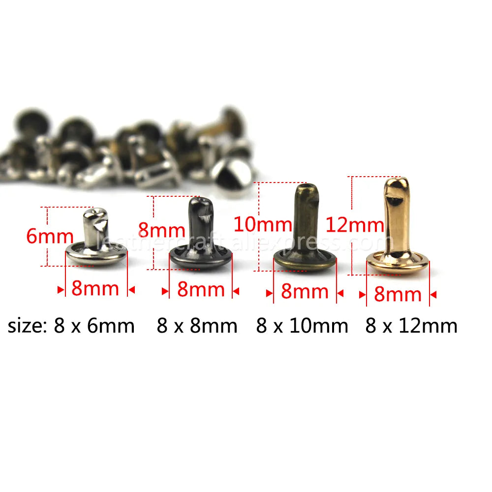 100sets 6mm 8mm Metal Double Cap Rivets Studs Round Rivet for Leather Craft Bag Belt Garments Hat Shoes Pet Collar Decor