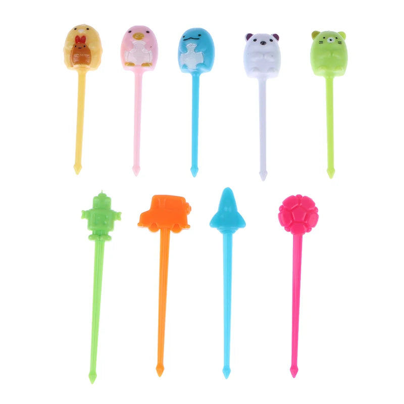 1set Animal Fruit Fork Food Grade Plastic Mini Cartoon Kids Cake Fruit Toothpick Bento Lunch Bento Accessories Party Decoration