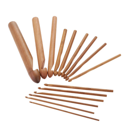 15 Pcs Bamboo Wood Knitting Crochet Hooks Set for Weave Yarn Handcraft Sewing Tools Crochet Hook Large Knitting Needles 3mm-25mm