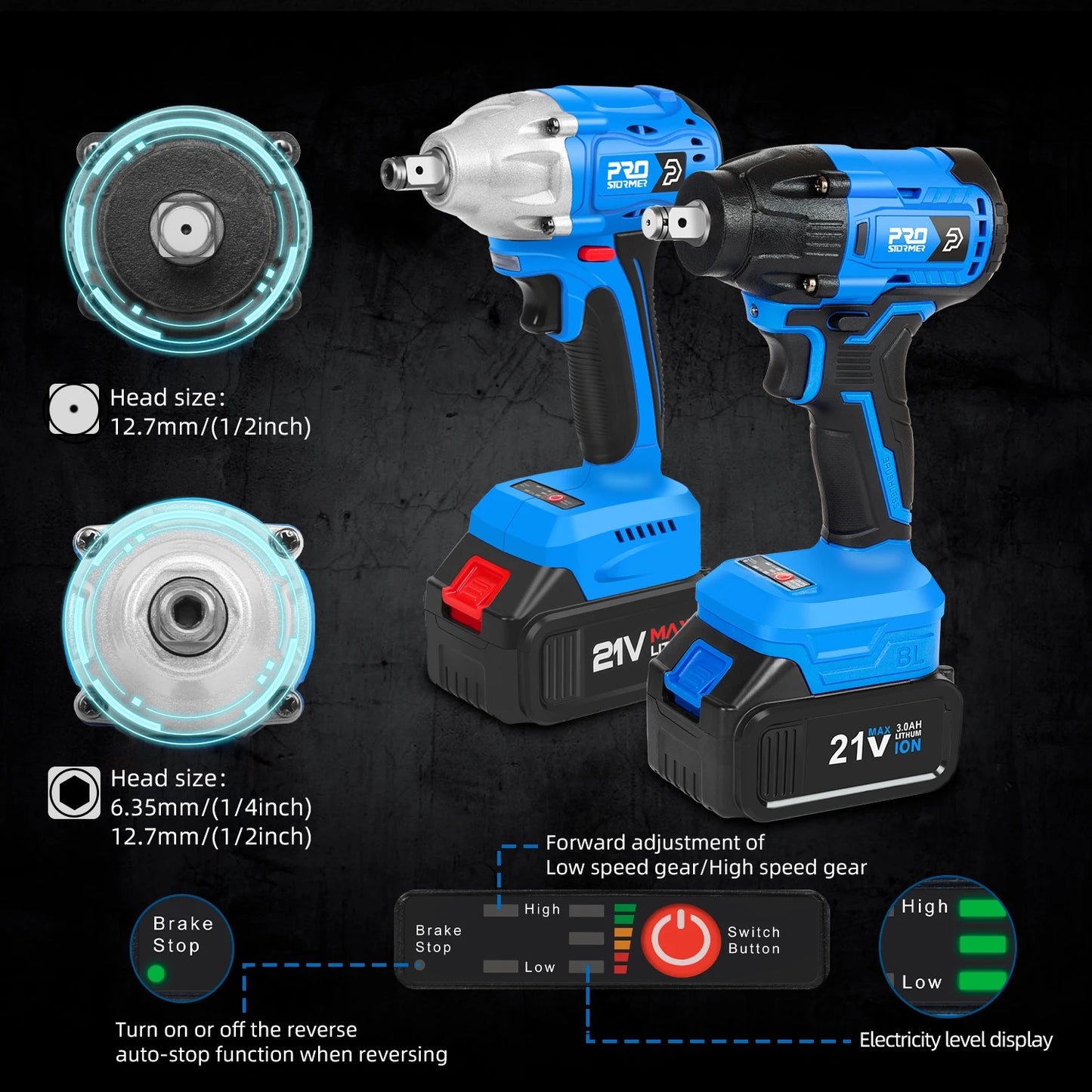 Impact Wrench 21V Electric Cordless Torque Wrench Brushless Socket Li-ion Battery Household Repair Power Tool PROSTORMER