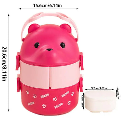 Lunch Box Portable Insulated Lunch Container Set Stackable Bento Cartoon Eyeglass Bear Shape Food Storage Container For Kids