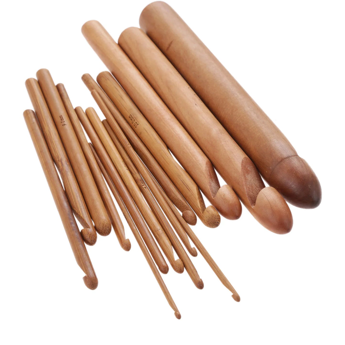 15 Pcs Bamboo Wood Knitting Crochet Hooks Set for Weave Yarn Handcraft Sewing Tools Crochet Hook Large Knitting Needles 3mm-25mm