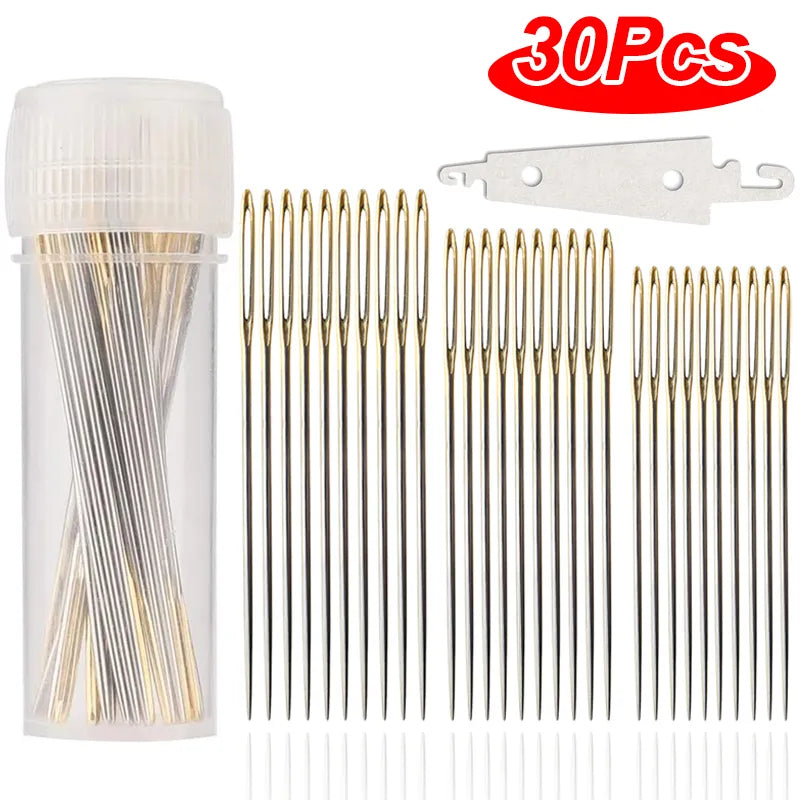 30Pcs/set Cross Stitch Needles Stainless Steel Large Eyes Embroidery Blunt Needle with Threader DIY Home Sewing Apparel Tools