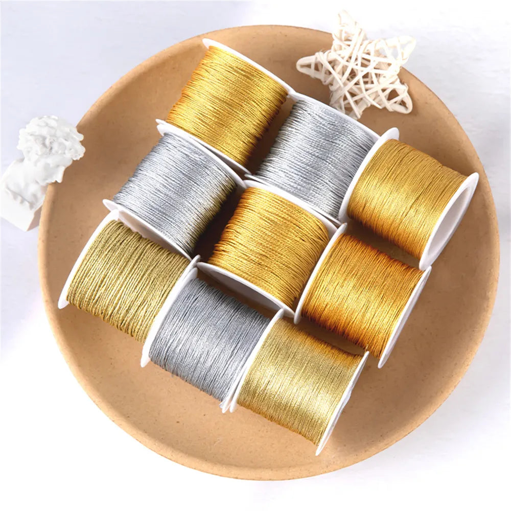 Gold/Silver Thread Macrame Cord Rope Bracelet Necklace Braided String For DIY Tassels Beading Shamballa String Jewelry Making