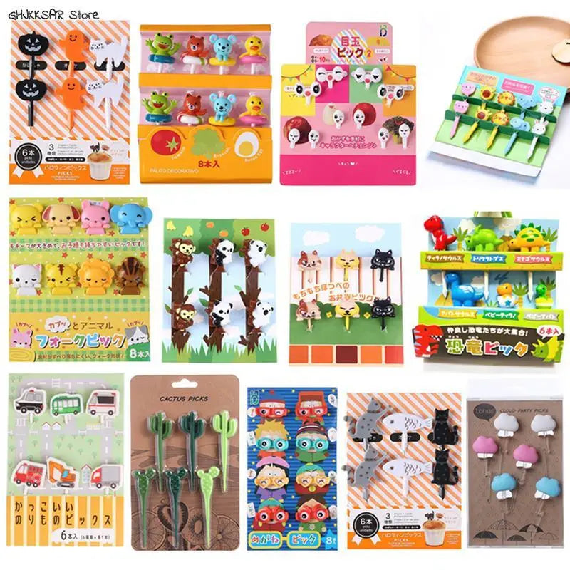 Animal Fruit Fork Food Grade Plastic Cartoon Kids Cake Fruit Toothpick Bento Lunch Mini Bento Accessories Party Decoration