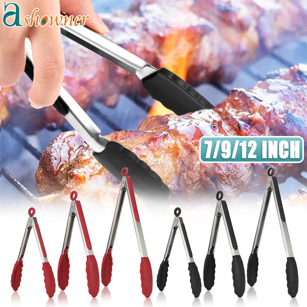 Silicone BBQ Grilling Tong Kitchen Cooking Cooking utensils Salad Bread Serving Clip Non-Stick Barbecue Clamp Kitchen Utensils