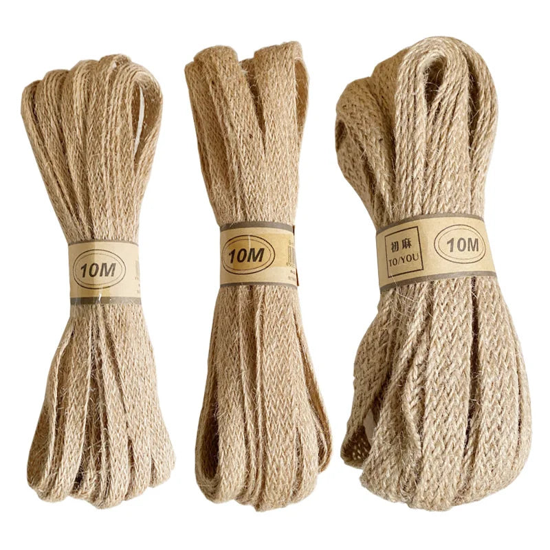 5M Hemp Cords Braided Flat Burlap Ribbon 10mm 15mm 20mm Nature Jute Rope Twine Webbing DIY Wedding Decoration Ribbons Crafts