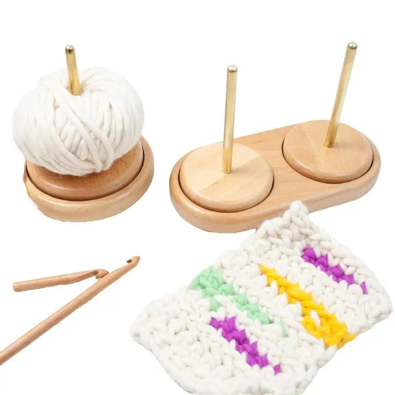 Yarn Holder Wooden Spinning Knitting Tools Beginner Crochet Accessories Stand Sewing Thread Spool Wool Ball Winder Rotation