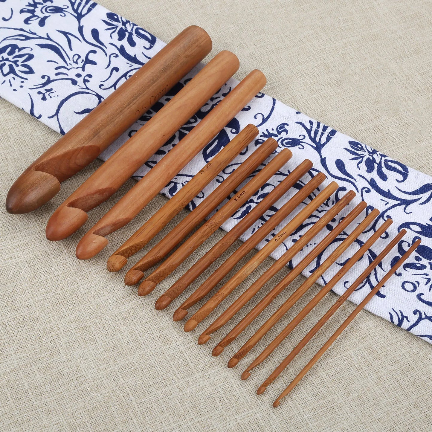 15 Pcs Bamboo Wood Knitting Crochet Hooks Set for Weave Yarn Handcraft Sewing Tools Crochet Hook Large Knitting Needles 3mm-25mm