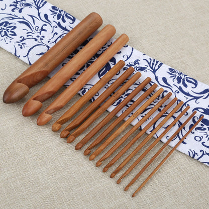 15 Pcs Bamboo Wood Knitting Crochet Hooks Set for Weave Yarn Handcraft Sewing Tools Crochet Hook Large Knitting Needles 3mm-25mm