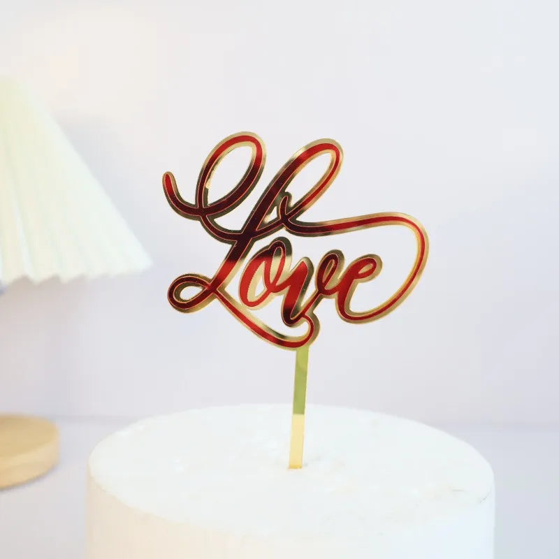 Big Red Love Wedding & Engagement Party Cake Toppers Acrylic Love Valentine's Day Cake Topper for Wedding Party Cake Decorations